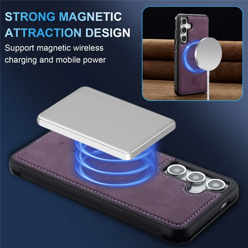 LC.IMEEKE L6 For Samsung Galaxy S23 FE Magnetic Case PU Leather Coated PC TPU Phone Cover - Purple