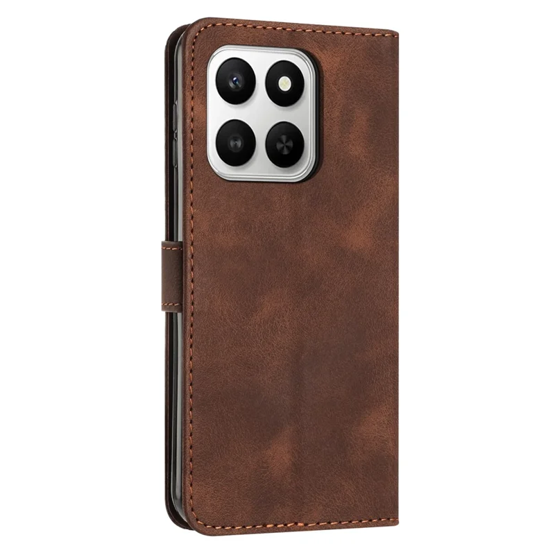Leather Case For Honor 400 Smart 5G / 4G / X7d 4G / 5G Imprinted Triangle Phone Cover with Hand Strap - Brown
