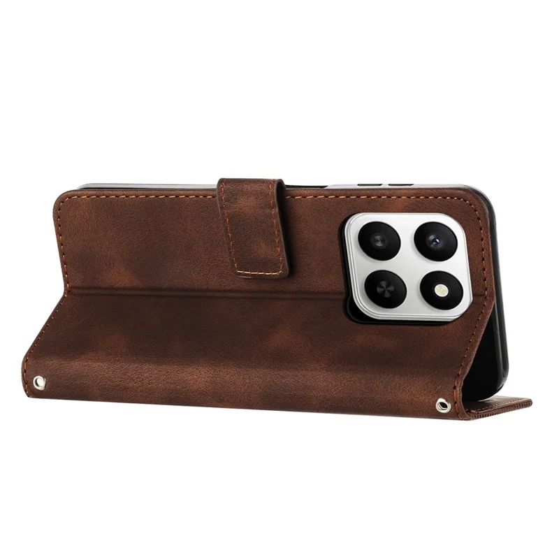 Leather Case For Honor 400 Smart 5G / 4G / X7d 4G / 5G Imprinted Triangle Phone Cover with Hand Strap - Brown