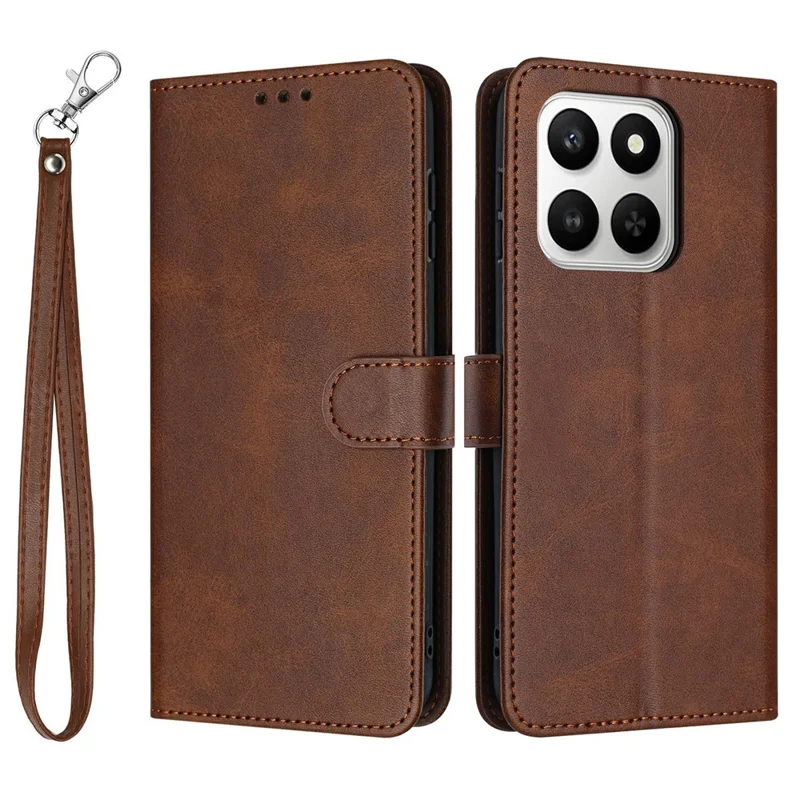 Wallet Case For Honor 400 Smart 5G / 4G / X7d 4G / 5G Flip Stand Calf Texture PU Leather Phone Cover with Strap - Brown