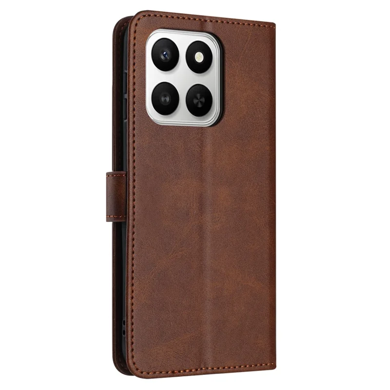 Wallet Case For Honor 400 Smart 5G / 4G / X7d 4G / 5G Flip Stand Calf Texture PU Leather Phone Cover with Strap - Brown