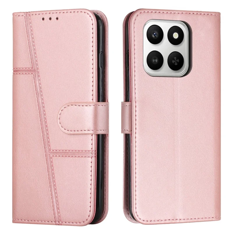 Leather Phone Case For Honor 400 Smart 5G / 4G / X7d 4G / 5G  Foldable Stand Wallet Flip Cover with Strap - Rose Gold
