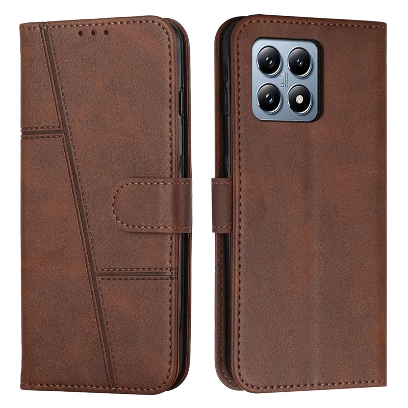For Xiaomi 15T Leather Phone Case Foldable Stand Wallet Flip Cover with Strap - Brown