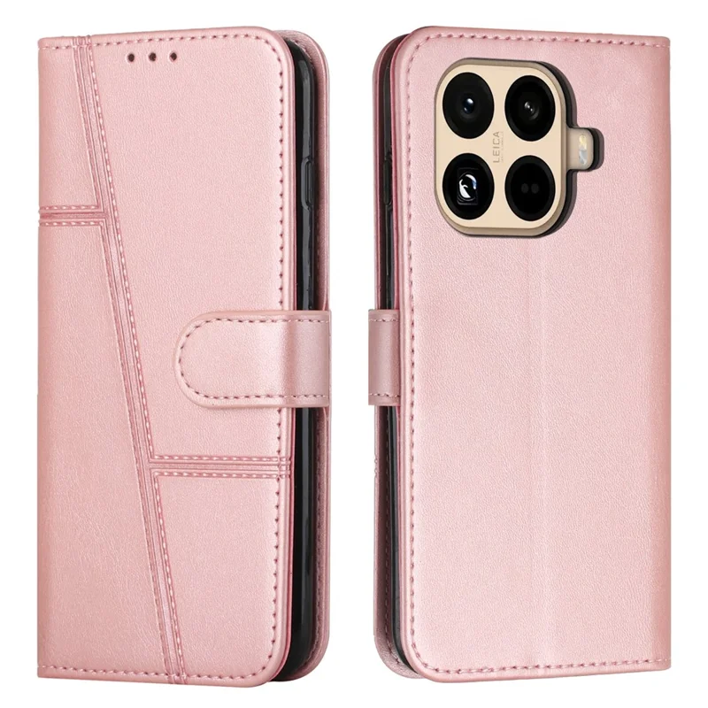For Xiaomi 15T Pro Leather Phone Case Foldable Stand Wallet Flip Cover with Strap - Rose Gold