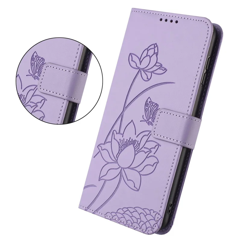 For Sony Xperia 10 VII Case Wallet Stand Lotus Imprint Leather Phone Cover with Wrist Strap - Purple