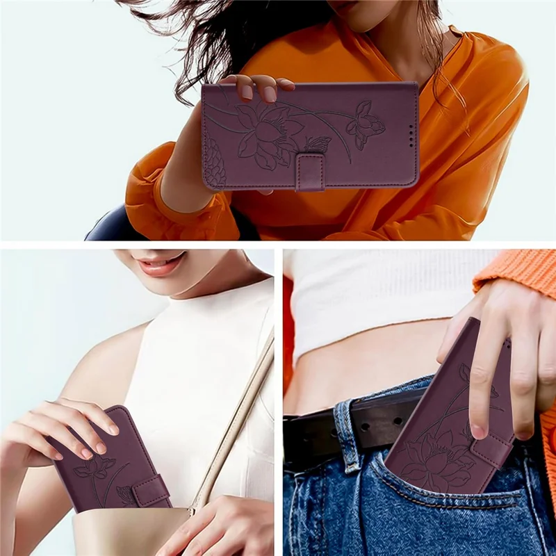 For Xiaomi 15T Case Wallet Stand Lotus Imprint Leather Phone Cover with Wrist Strap - Wine Red