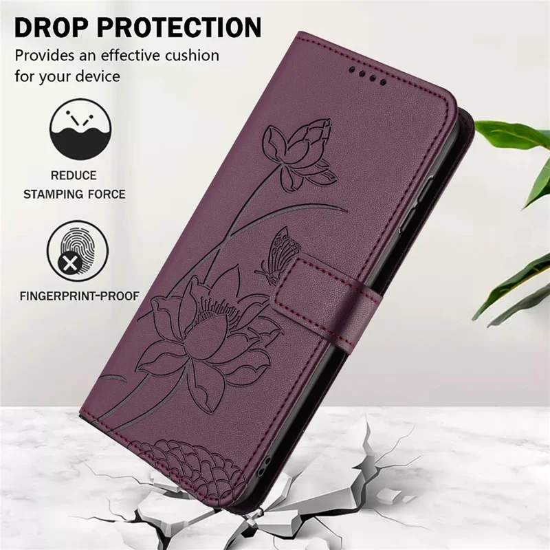 For Xiaomi 15T Case Wallet Stand Lotus Imprint Leather Phone Cover with Wrist Strap - Wine Red