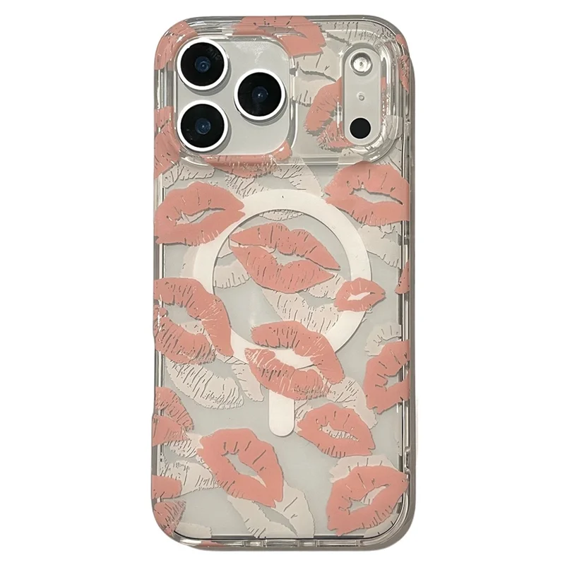 For iPhone 17 Pro Max Case Compatible with MagSafe IMD Lip Print Pattern TPU PC Phone Back Cover - Pink