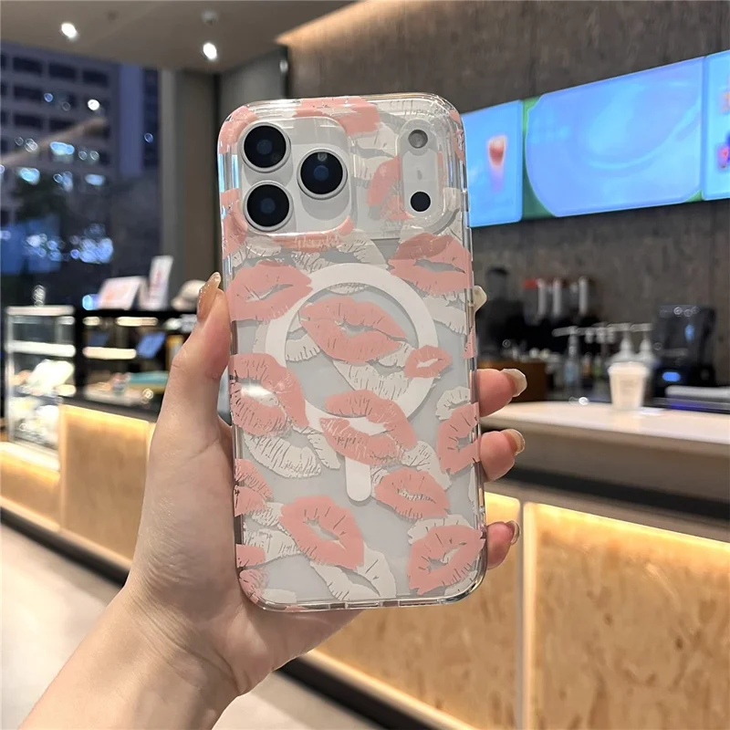 For iPhone 17 Pro Max Case Compatible with MagSafe IMD Lip Print Pattern TPU PC Phone Back Cover - Pink