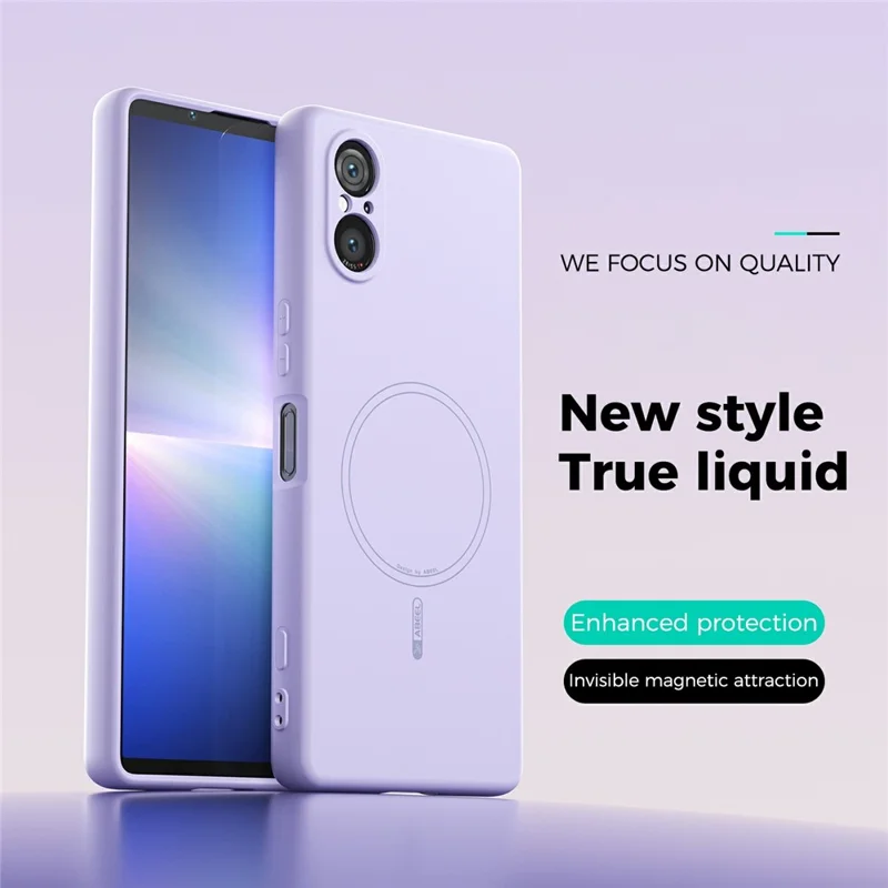 ABEEL For Sony Xperia 5 V Magnetic Case Skin Touch Liquid Silicone Phone Back Cover - Purple