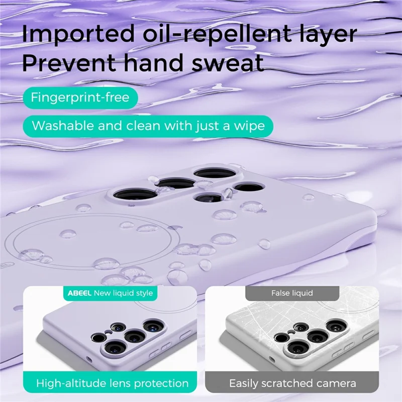 ABEEL For Samsung Galaxy S25 Ultra Magnetic Case Skin Touch Liquid Silicone Phone Back Cover - Purple