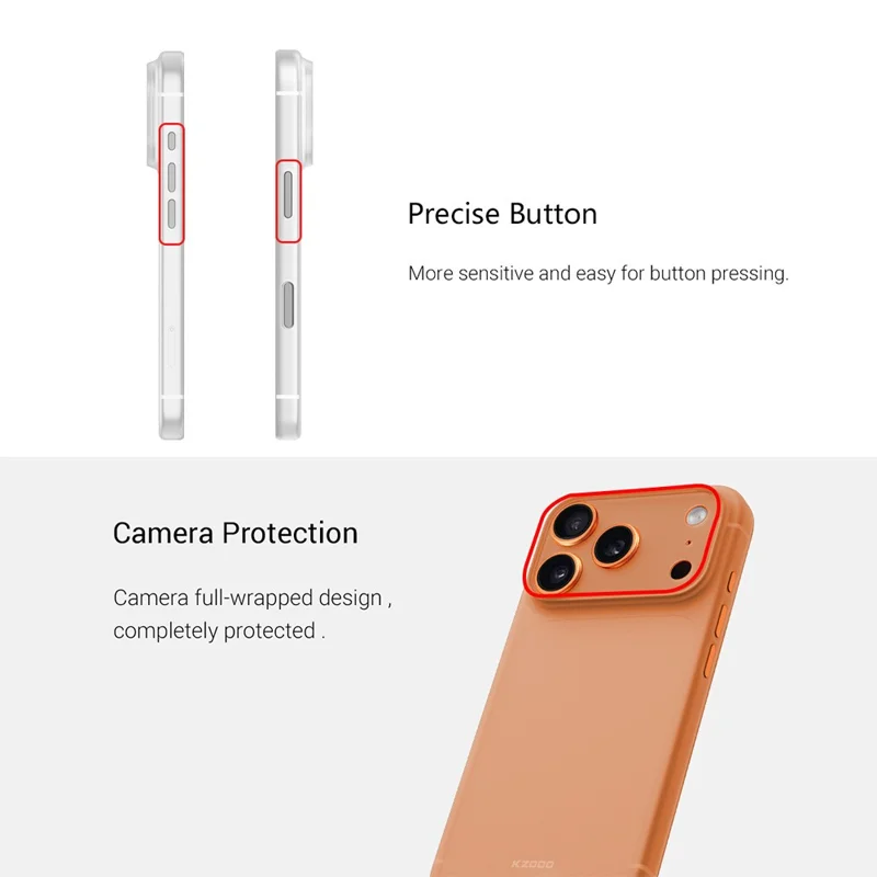 KZDOO Air Skin Series for iPhone 17 Pro Case Frosted Back Ultra Thin PP Phone Cover - Black