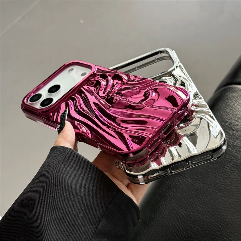 For iPhone 17 Pro Case Wrinkled Glossy Electroplated TPU Phone Back Cover - Pink