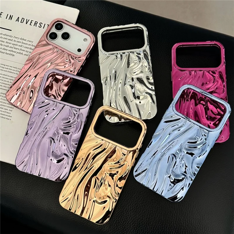 For iPhone 17 Pro Max Case Wrinkled Glossy Electroplated TPU Phone Back Cover - Pink