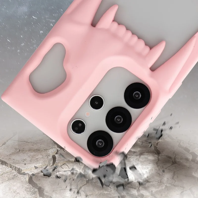 For Samsung Galaxy S24 Ultra Case Hollow Skull Tiger Tooth Design Rubberized TPU Phone Cover - Pink