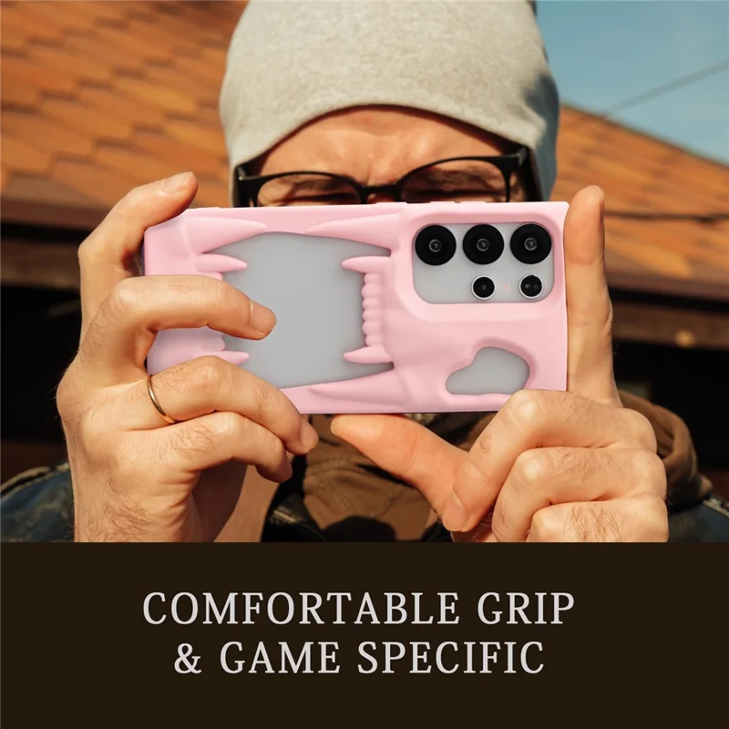 For Samsung Galaxy S24 Ultra Case Hollow Skull Tiger Tooth Design Rubberized TPU Phone Cover - Pink