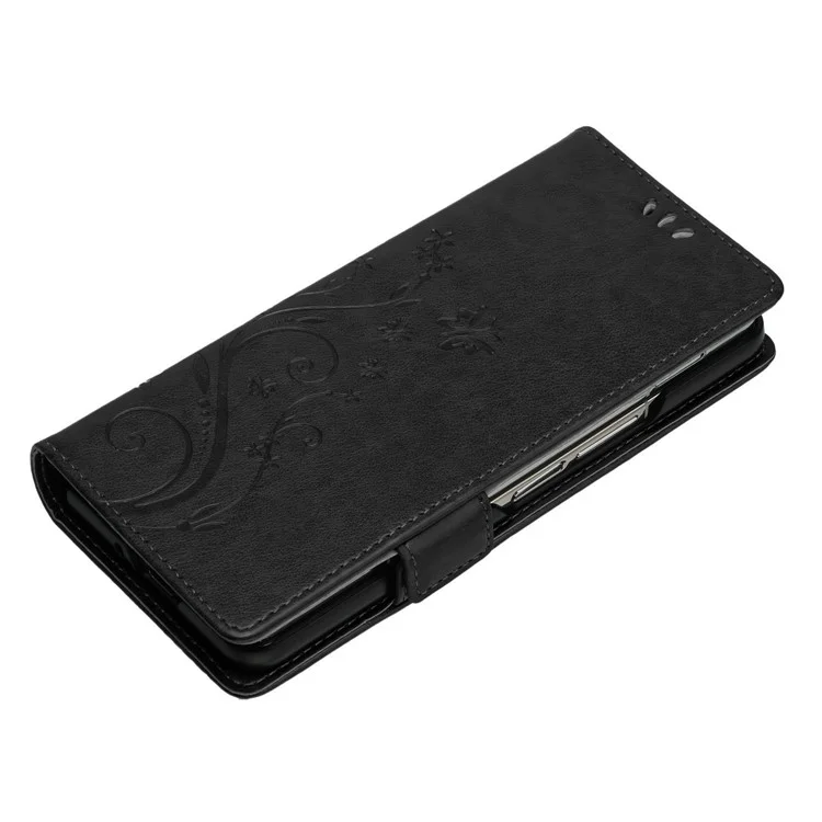 Per Samsung Galaxy Z Fold4 5G PU Phallet Cethet Chulet Imprinting Floro Flowlies Closura Magnetic Libro Cover Del Telefono Follio - Nero