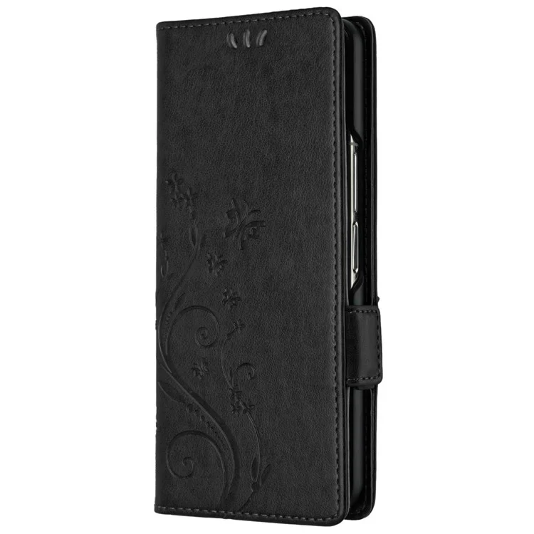 Per Samsung Galaxy Z Fold4 5G PU Phallet Cethet Chulet Imprinting Floro Flowlies Closura Magnetic Libro Cover Del Telefono Follio - Nero