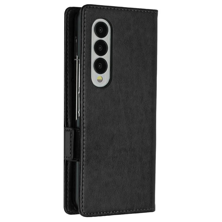Per Samsung Galaxy Z Fold4 5G PU Phallet Cethet Chulet Imprinting Floro Flowlies Closura Magnetic Libro Cover Del Telefono Follio - Nero