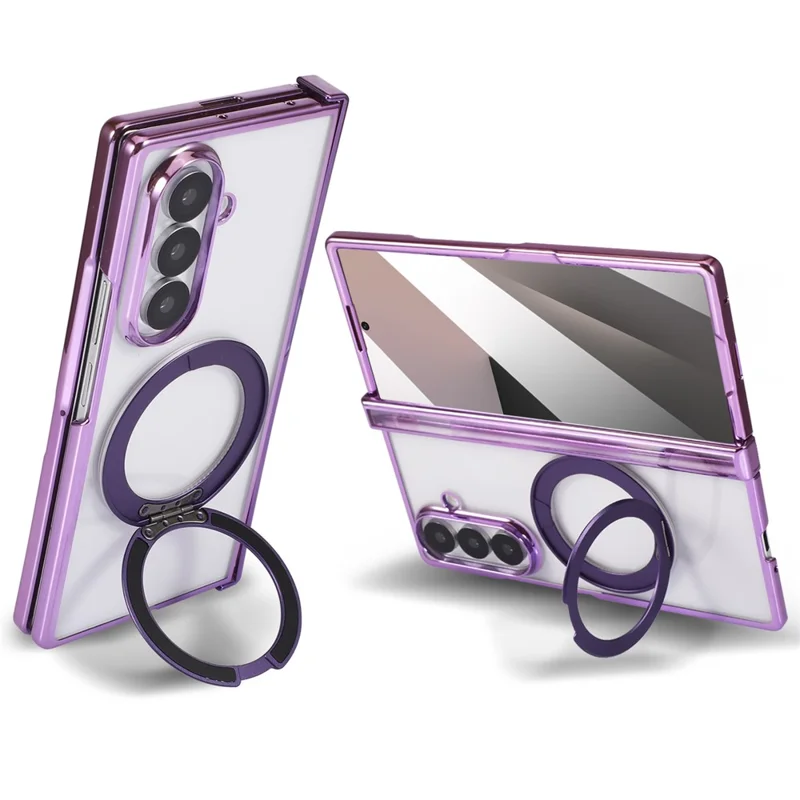 For Samsung Galaxy Z Fold7 5G Magnetic Case Rotating Kickstand Electroplated PC Phone Cover - Purple