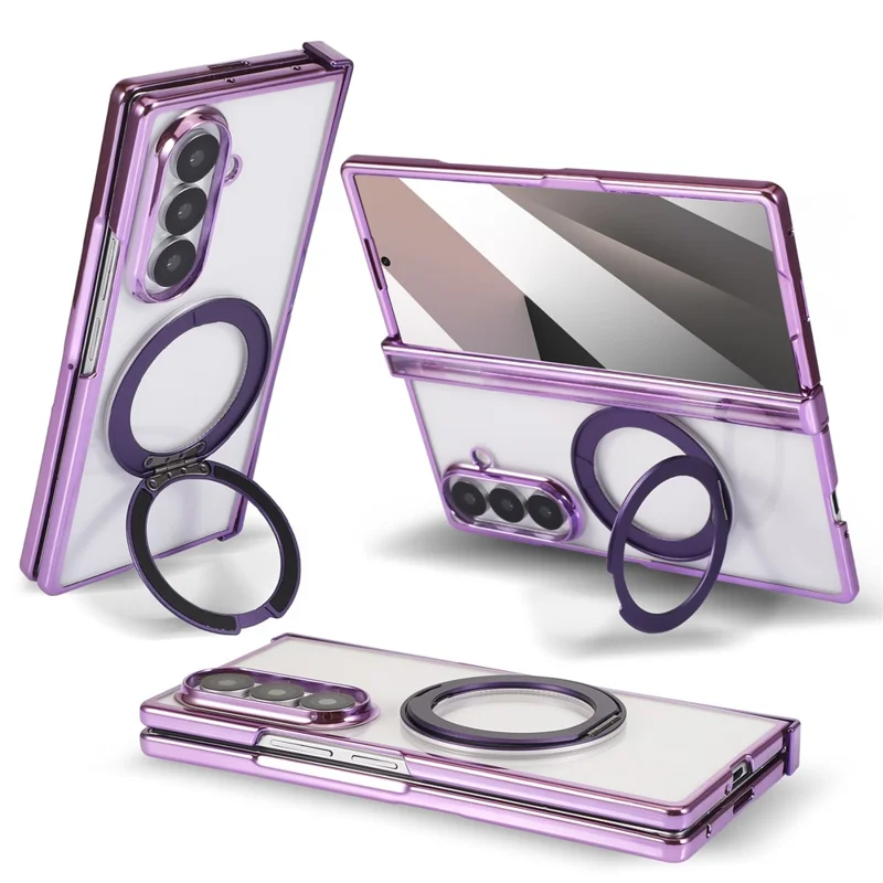 For Samsung Galaxy Z Fold7 5G Magnetic Case Rotating Kickstand Electroplated PC Phone Cover - Purple