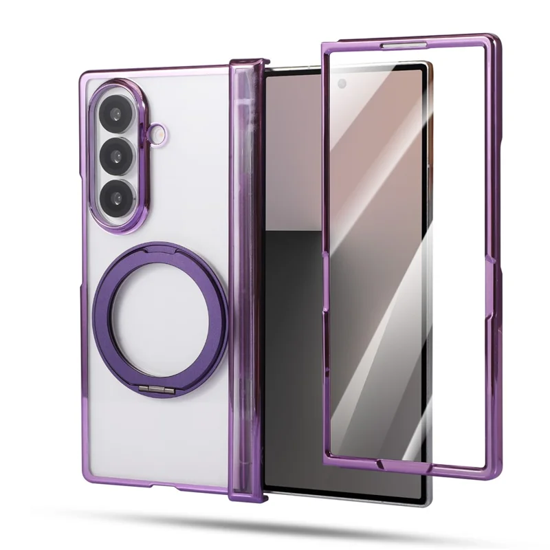 For Samsung Galaxy Z Fold7 5G Magnetic Case Rotating Kickstand Electroplated PC Phone Cover - Purple