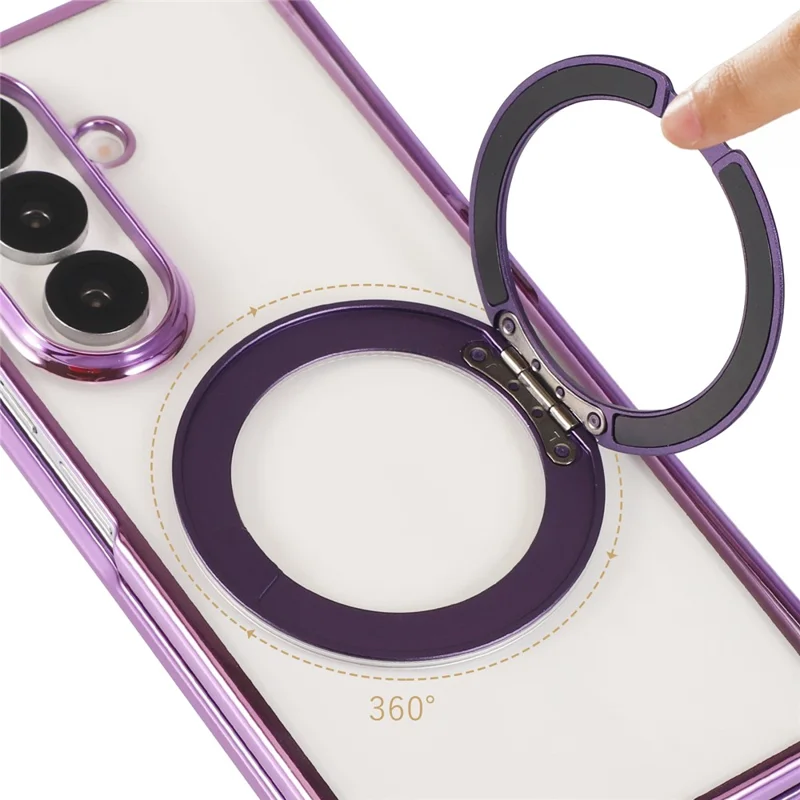 For Samsung Galaxy Z Fold7 5G Magnetic Case Rotating Kickstand Electroplated PC Phone Cover - Purple