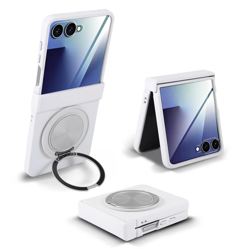 For Samsung Galaxy Z Flip7 5G Magnetic Case Rotating Kickstand Electroplated PC Phone Cover - Black