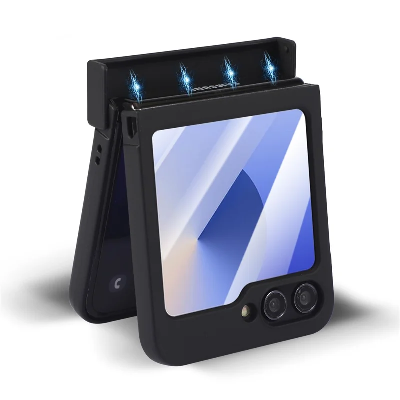 For Samsung Galaxy Z Flip7 5G Magnetic Case CD Vein Rotating Kickstand Electroplated PC Phone Cover - Black