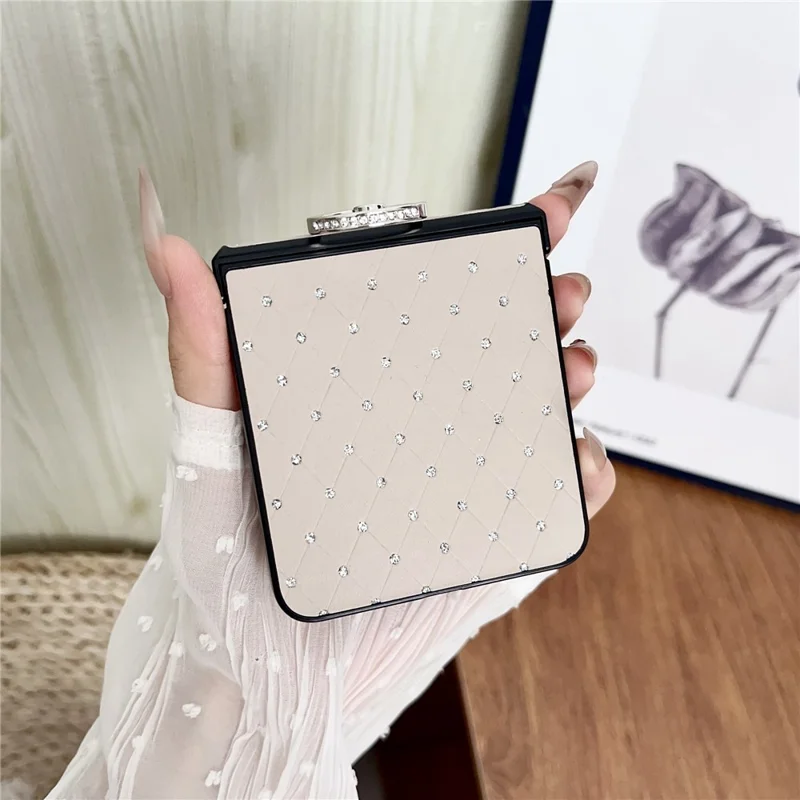 For Samsung Galaxy Z Flip7 5G Case Rhinestones Rhombus Pattern PU + TPU Phone Cover with Ring Holder - Black