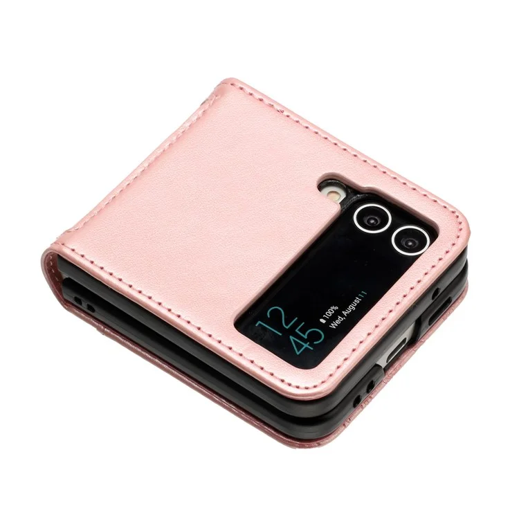 Para Samsung Galaxy Z Flip4 5g PU Couro Imprimindo Florborflies Tampa da Capa de Proteção Anti-queda - Rosa Ouro