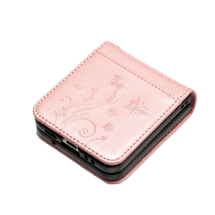 Para Samsung Galaxy Z Flip4 5g PU Couro Imprimindo Florborflies Tampa da Capa de Proteção Anti-queda - Rosa Ouro