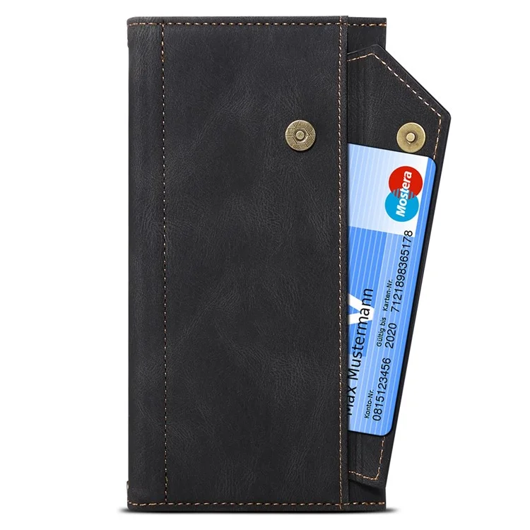 ESEBLE Star Series Wallet Phone Case für Google Pixel 7 5G, PU-Leder Multifunktions-Kartenfächer Reißverschlusstaschen Ständer Flip-Cover mit Handschlaufe - Schwarz