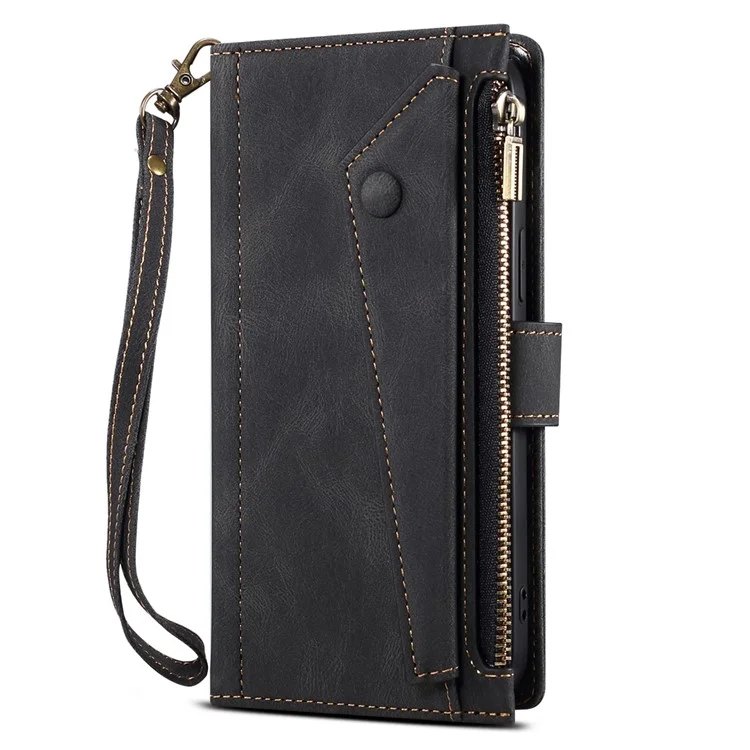 ESEBLE Star Series Wallet Phone Case für Google Pixel 7 5G, PU-Leder Multifunktions-Kartenfächer Reißverschlusstaschen Ständer Flip-Cover mit Handschlaufe - Schwarz