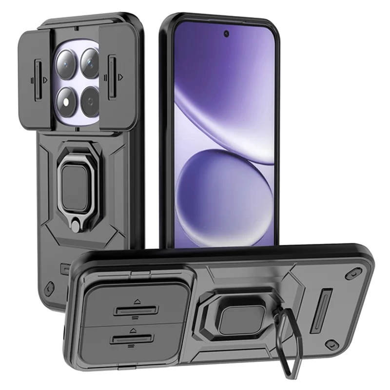 For Xiaomi Redmi Note 15 Pro 5G (Global) Case PC + TPU Kickstand Phone Protector with Lens Cover - Black