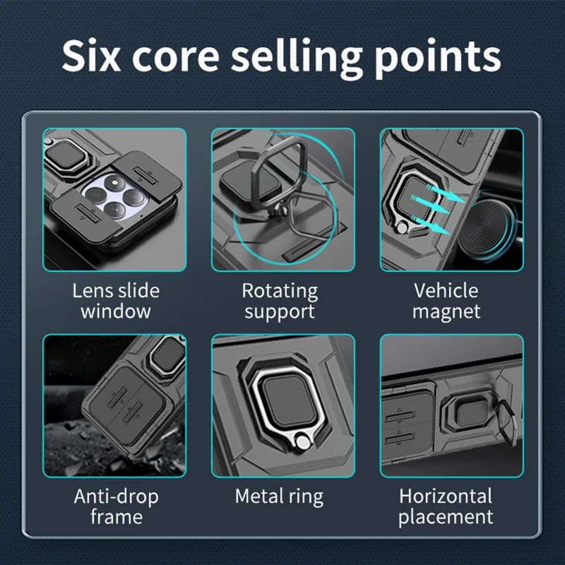 For Xiaomi Redmi Note 15 Pro 5G (Global) Case PC + TPU Kickstand Phone Protector with Lens Cover - Black