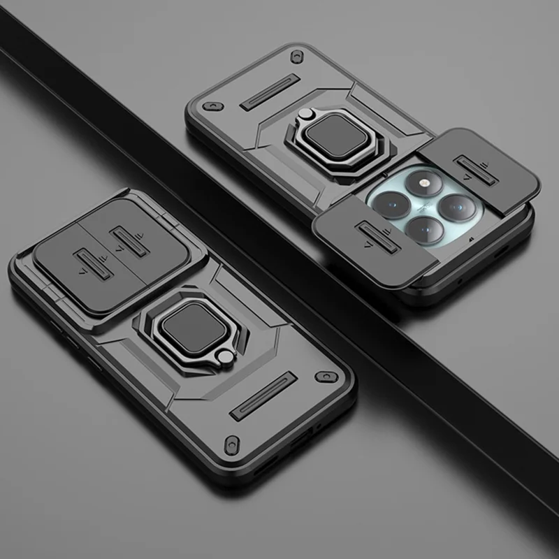 For Xiaomi Poco M8 Pro 5G / Redmi Note 15 Pro+ 5G (Global) Case PC + TPU Kickstand Phone Protector with Lens Cover - Black