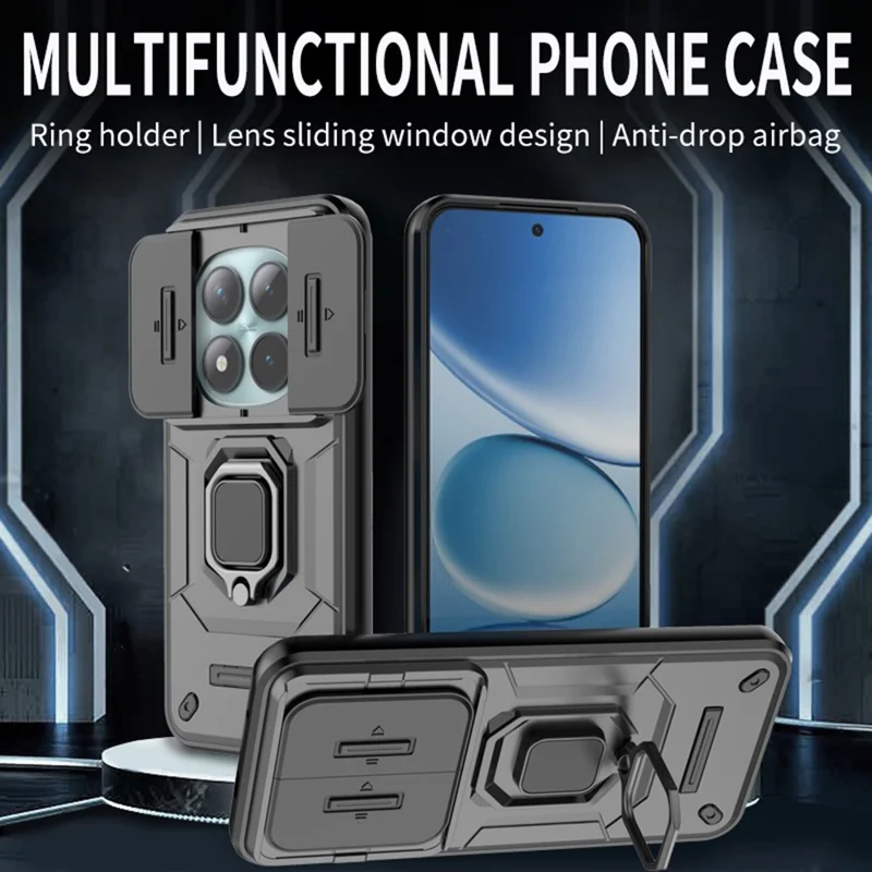 For Xiaomi Poco M8 Pro 5G / Redmi Note 15 Pro+ 5G (Global) Case PC + TPU Kickstand Phone Protector with Lens Cover - Black