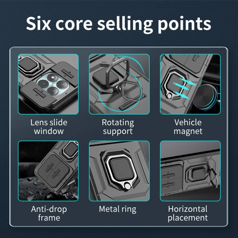 For Xiaomi Poco M8 Pro 5G / Redmi Note 15 Pro+ 5G (Global) Case PC + TPU Kickstand Phone Protector with Lens Cover - Black