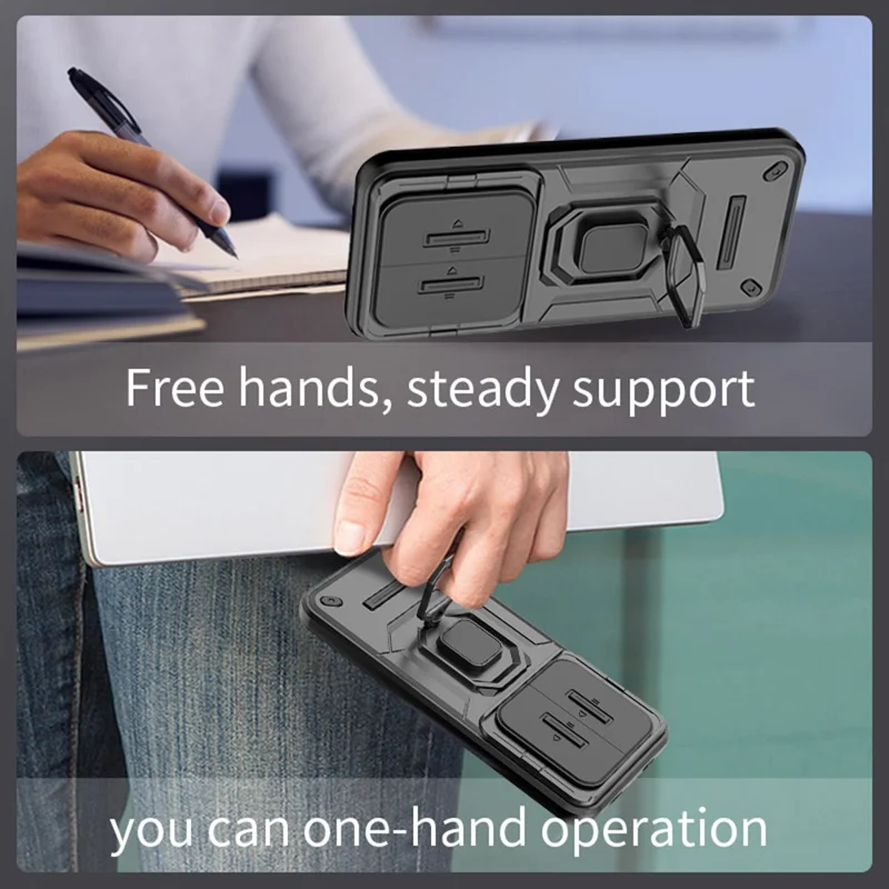 For Xiaomi Poco M8 Pro 5G / Redmi Note 15 Pro+ 5G (Global) Case PC + TPU Kickstand Phone Protector with Lens Cover - Black