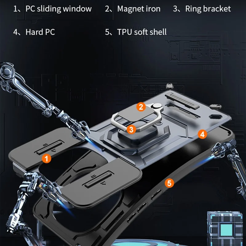 For Xiaomi Poco M8 Pro 5G / Redmi Note 15 Pro+ 5G (Global) Case PC + TPU Kickstand Phone Protector with Lens Cover - Black