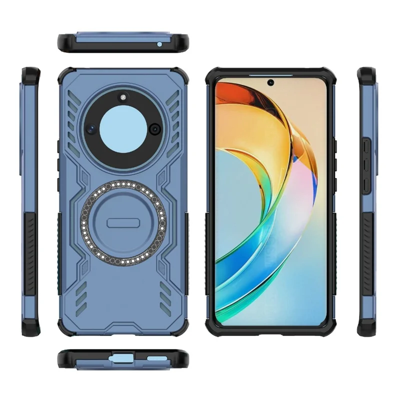 For Honor X50 5G / X9b 5G / Magic6 Lite 5G Magnetic Case Butterfly Armor Hollow Heat Dissipation PC + TPU Phone Cover - Blue