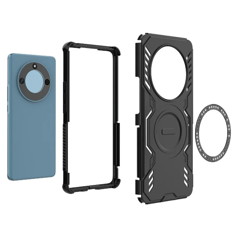 For Honor X50 5G / X9b 5G / Magic6 Lite 5G Magnetic Case Butterfly Armor Hollow Heat Dissipation PC + TPU Phone Cover - Blue