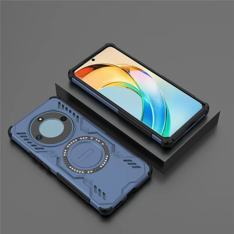 For Honor X50 5G / X9b 5G / Magic6 Lite 5G Magnetic Case Butterfly Armor Hollow Heat Dissipation PC + TPU Phone Cover - Blue