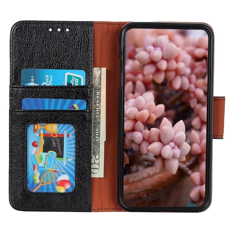 For Motorola Moto G86 Power 5G Case Nappa Texture Split Leather Wallet Phone Cover - Black