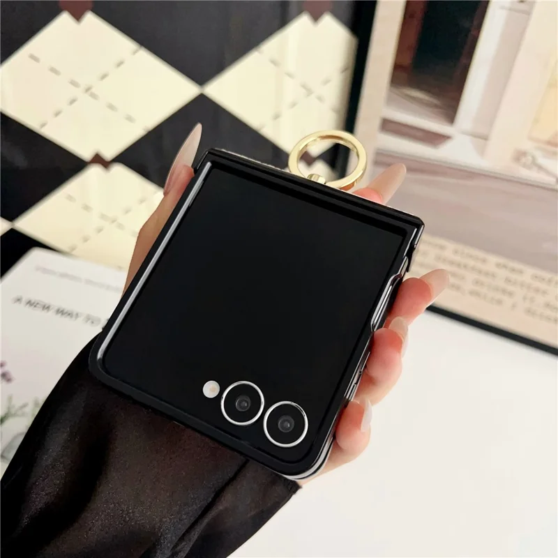 For Samsung Galaxy Z Flip7 5G Case Vintage Woven Pattern PU + TPU Phone Cover with Ring Holder - Khaki