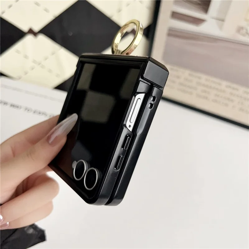For Samsung Galaxy Z Flip7 5G Case Vintage Woven Pattern PU + TPU Phone Cover with Ring Holder - Khaki