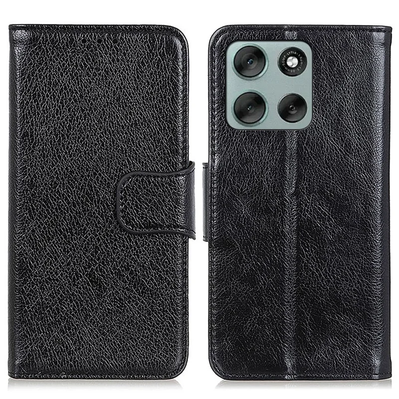 For Motorola Moto G86 5G Case Nappa Texture Split Leather Wallet Phone Cover - Black