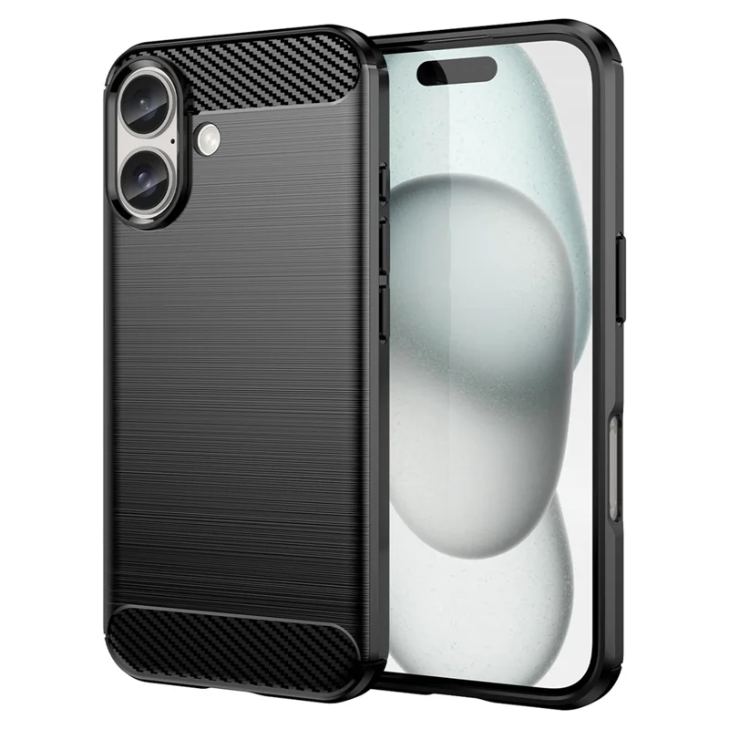 AMORUS For iPhone 16 Case Carbon Fiber Texture Brushed Protective Phone Cover - Black