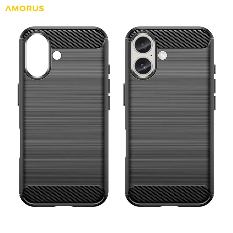 AMORUS For iPhone 16 Case Carbon Fiber Texture Brushed Protective Phone Cover - Black